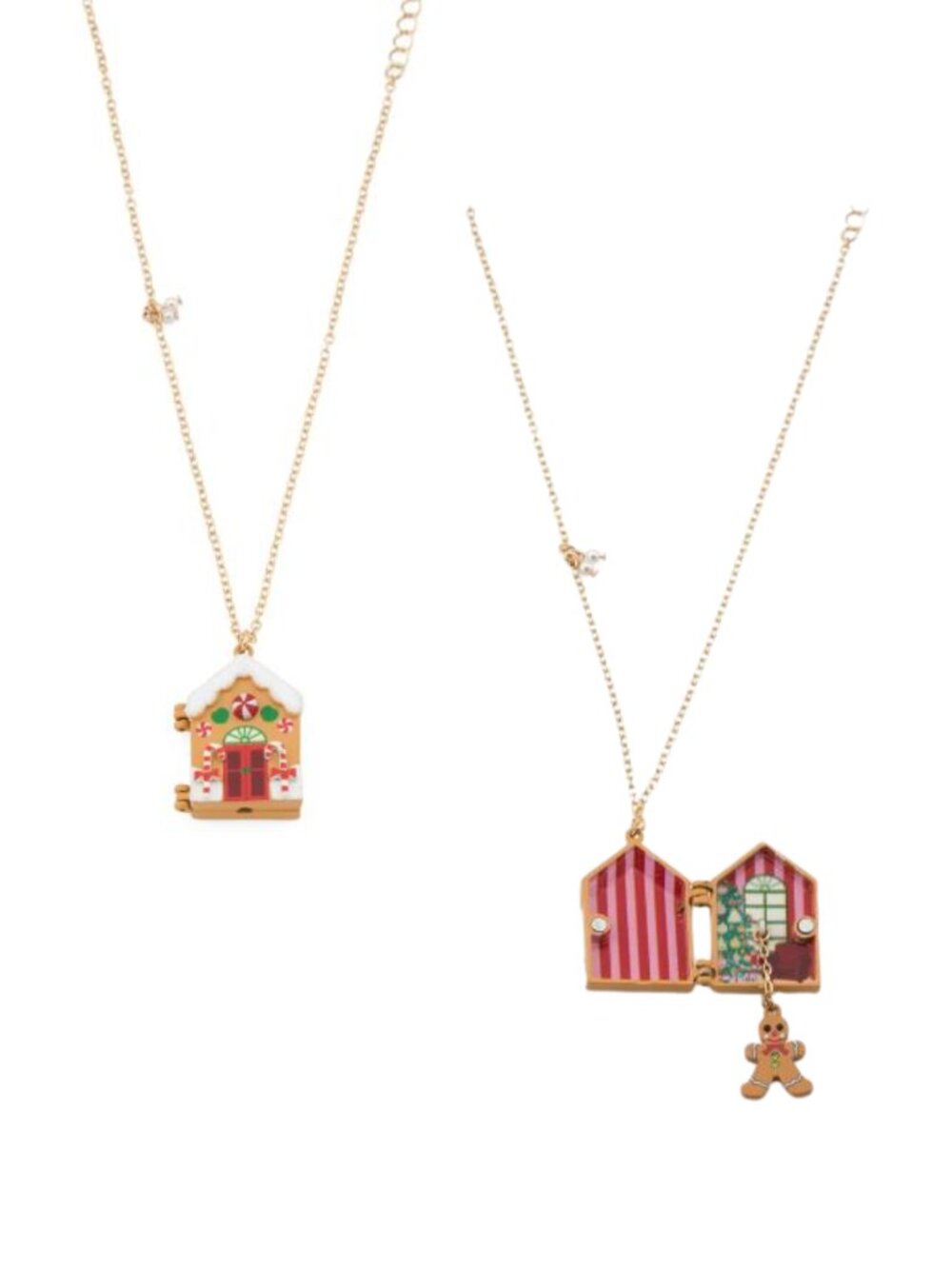 Betsey Johnson Gingerbread House Pendant Necklace Gold Christmas Holiday NWT